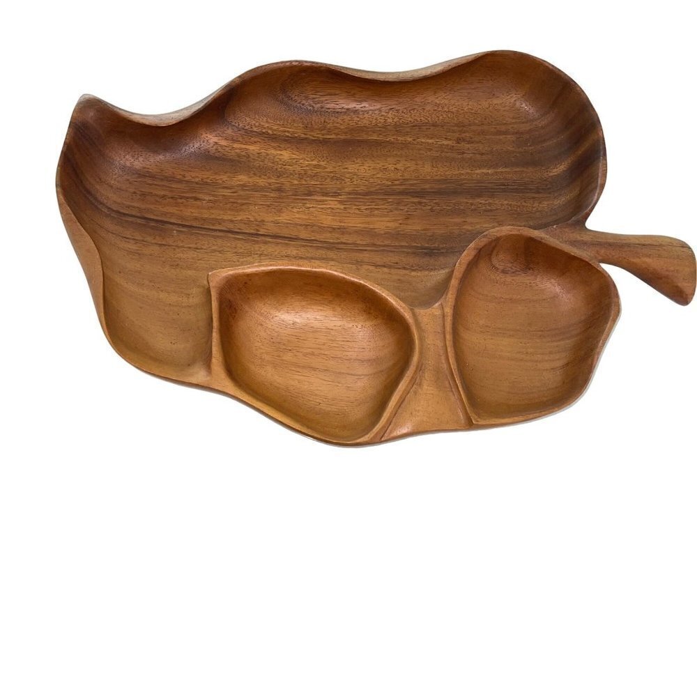 Monkey Pod Vintage Divided Serving Tray Size Large Acacia Wood Carved Tiki